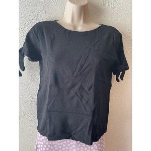 Joseph A Size Large L 12 14 Women's Black Shirt Top Blouse Bow Short Sleeves